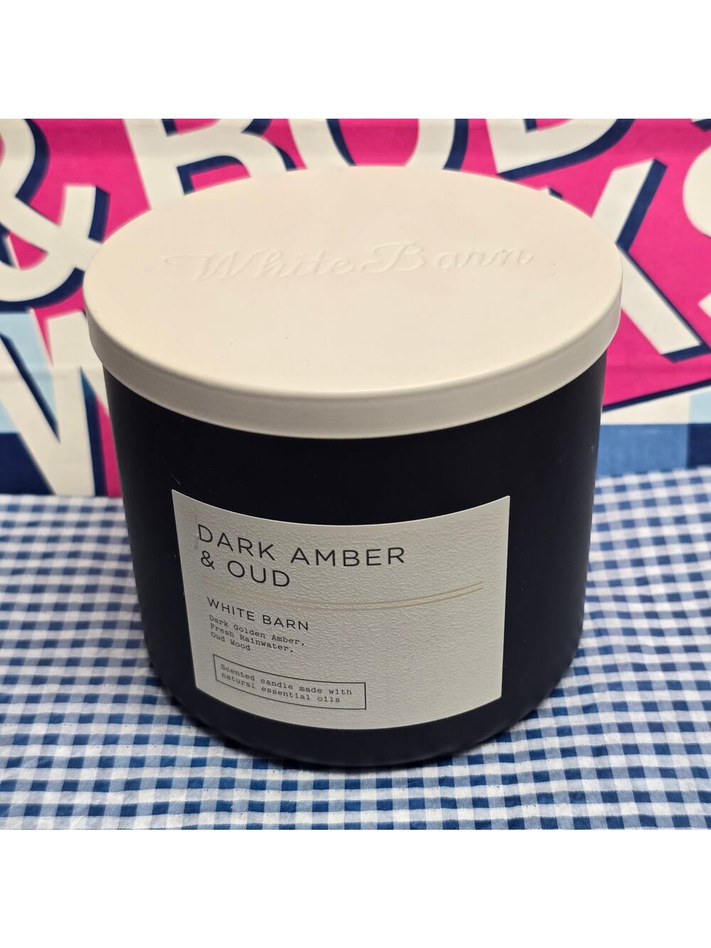 BBW Dark Amber & Oud Large 3 Wick Candle Home Fragrance Decor White Barn